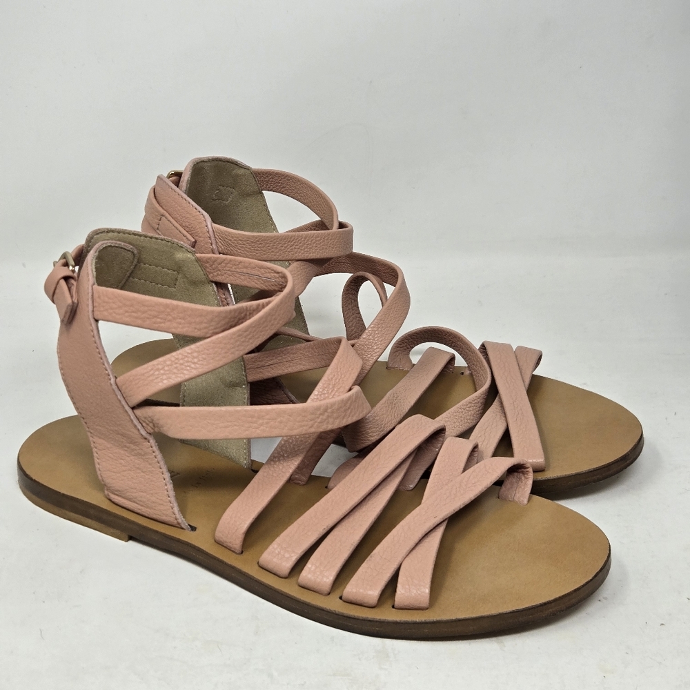 J. CREW‎ Sz 7 Callista Strappy Gladiator Blush Tan Leather Sandals Made In Italy